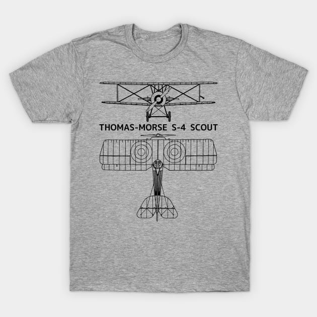 Thomas-Morse S-4 Scout Retro Biplane WW1 Plane Blueprint T-Shirt by Battlefields